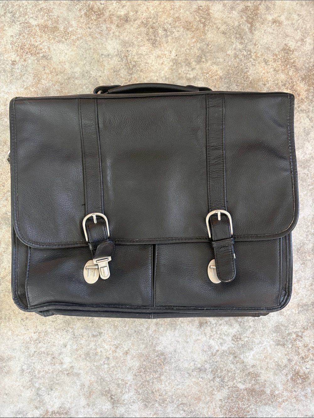 Wilsons Leather Black Leather Briefcase with Silver Hardware